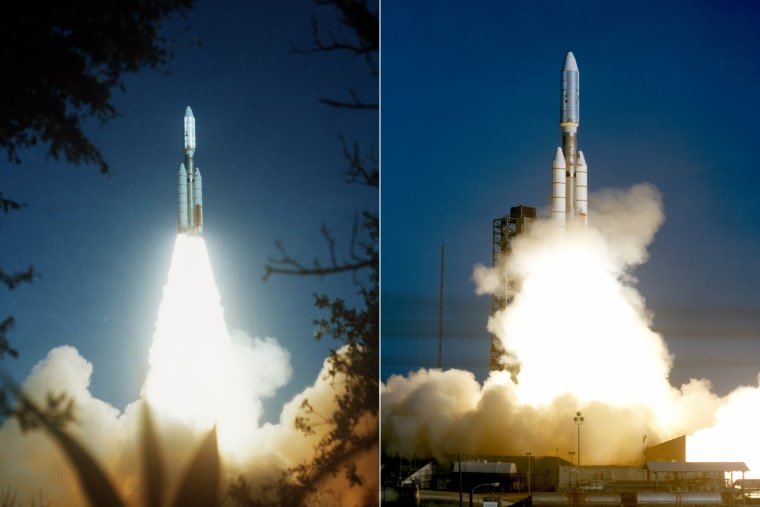 NASA's Voyager 2, left, was launched on Aug. 20, 1977 from the Kennedy Space Center in Florida where it was propelled into space on a Titan/Centaur rocket.
Voyager 1 was launched a few weeks later, on Sept. 5, 1977.