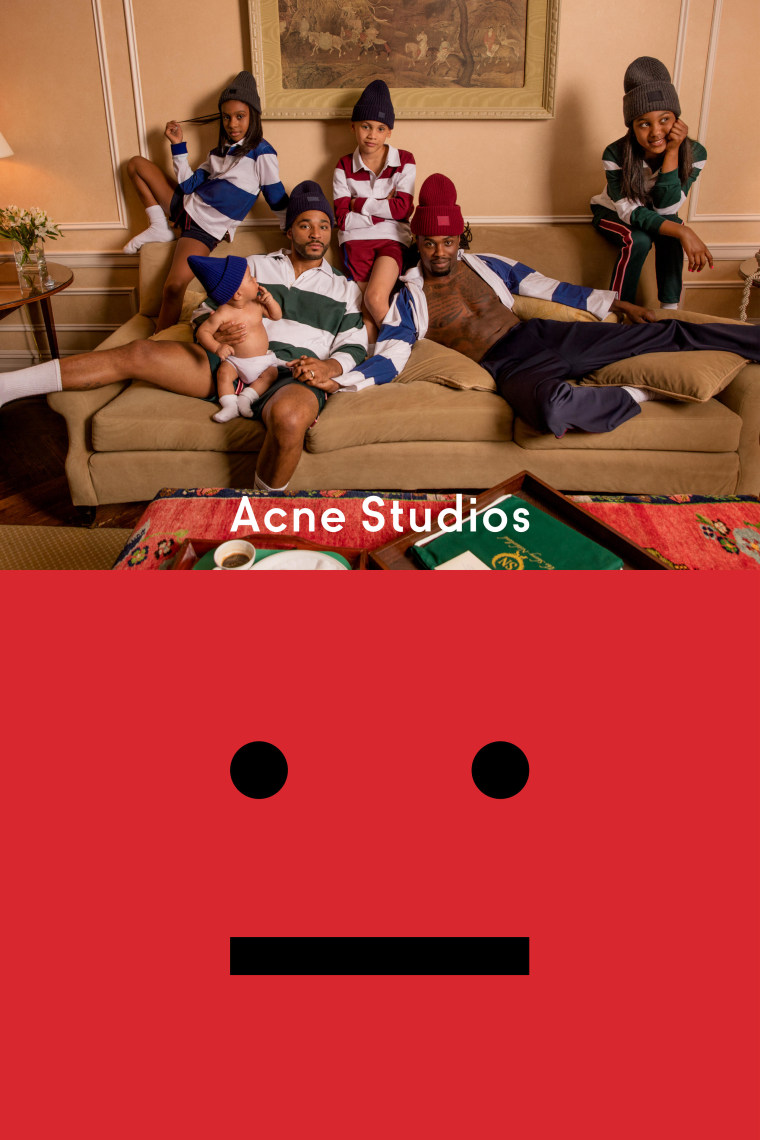 Kaleb Anthony (left) and Kordale Lewis (right) with their four children in a new Acne Studios ad campaign. 