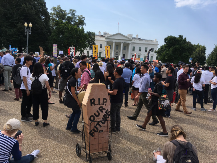 Protesters gather outside the White House on Sept. 5. The Trump administration announced it would rescind the DACA program.