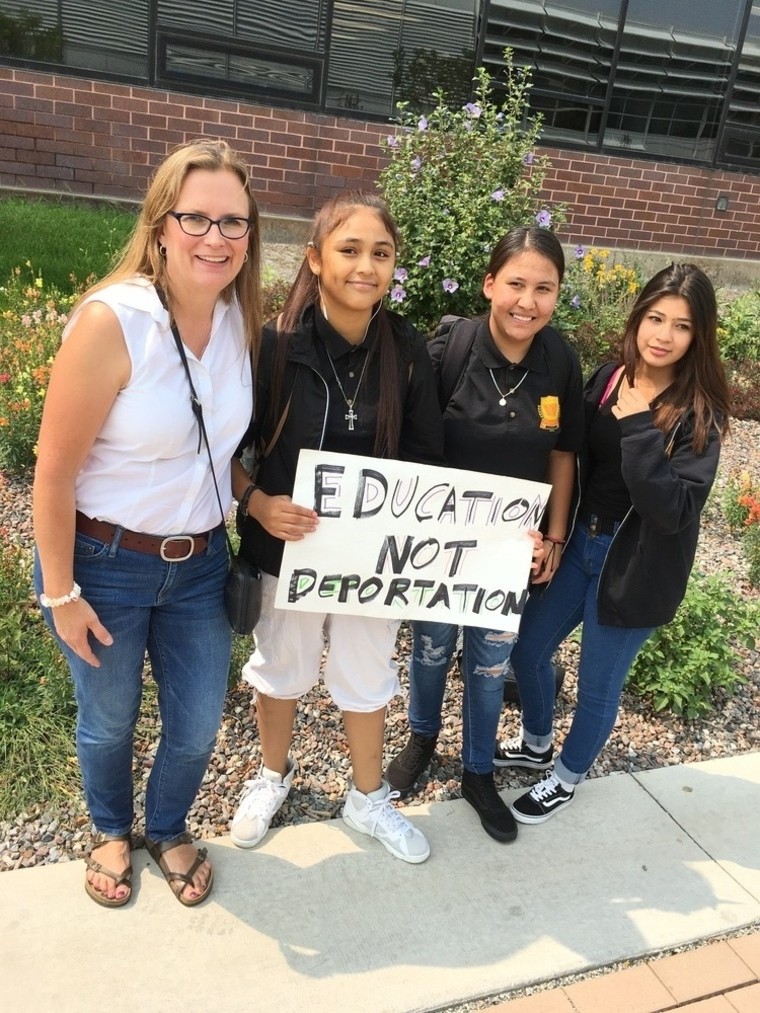 Students from West Leadership Academy in Denver, Colorado walk out of class amid President Trump's decision to rescind DACA.