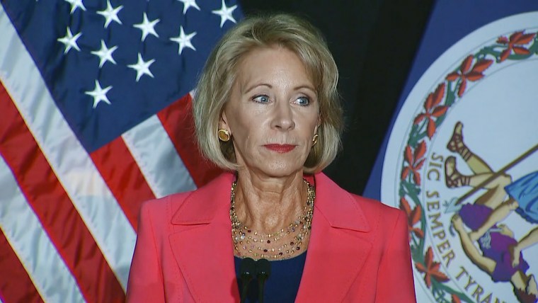 Image: Education Secretary Betsy DeVos speaks in Arlington, Virginia delivering a major policy address about Title IX, on Sept. 7, 2017