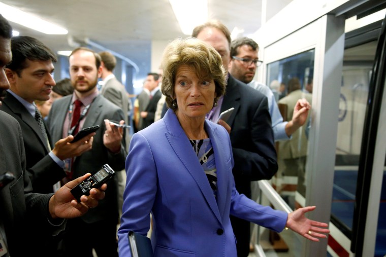 Image: Senator Lisa Murkowski (R-AK) speaks to reporters after the Senate approved $15.25 billion in aid for areas affected by Hurricane Harvey in Washington