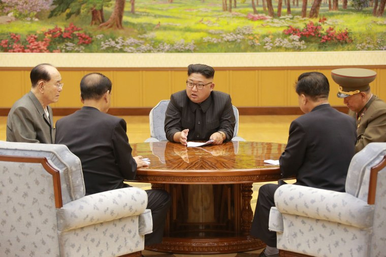 Image: North Korean leader Kim Jong Un participates in a meeting with the Presidium of the Political Bureau of the Central Committee of the Workers' Party of Korea