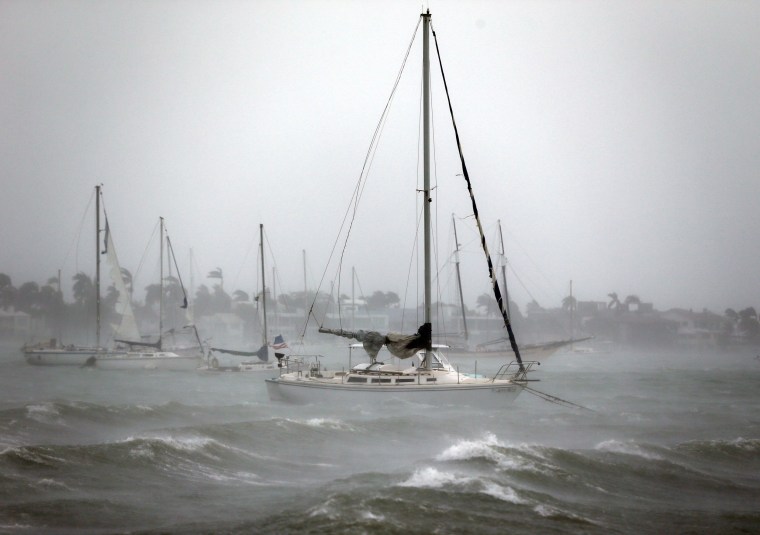 Image: Sailboats moored near Watson Island ride out the winds and waves as Hurricane Irma moves through Miami Beach on Sept. 10.
