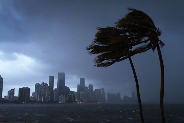 Image: The Downtown Miami skyline is seen as the outer-bands of Hurricane Irma start to reach Florida on Sept. 9.