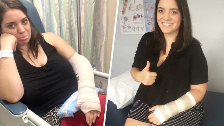 Wedding party cheers up bride with a broken wrist by wearing Ace bandages in funny photo