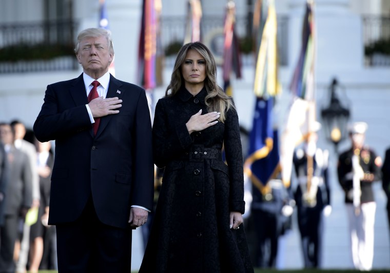 Image: President Donald Trump and First Lady Melania Trump observe a moment of silence on Sept. 11, 2017, at the White House during the 16th anniversary of 9/11.
