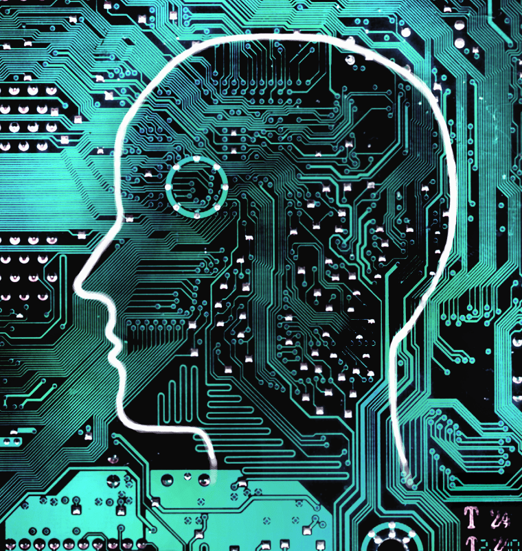 Image: Profile outline of man's head over circuit board