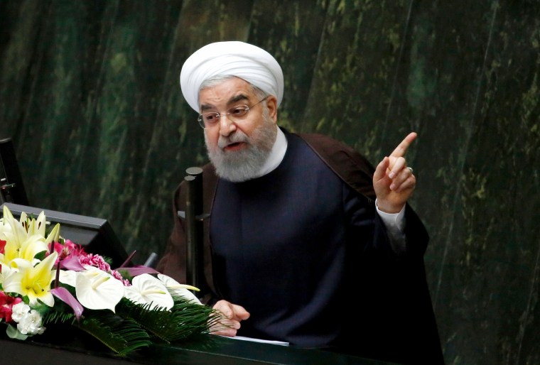 Image: Iranian President Hassan Rouhani addresses a parliamentary session in Tehran