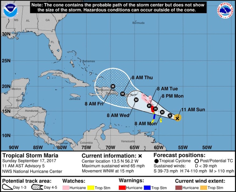 Image: A NOAA graphic tracks the progress of Hurricane Maria, Sept. 17, 2017.