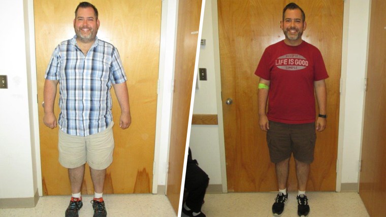 Brian Bolduc before and after his weight loss for the liver transplant surgery