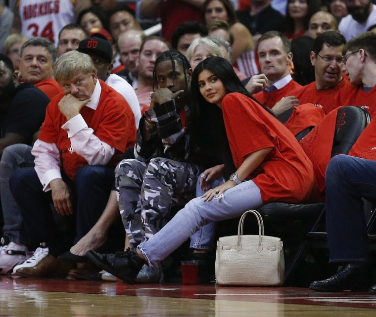 Kylie Jenner and Travis Scott at Oklahoma City Thunder v Houston Rockets