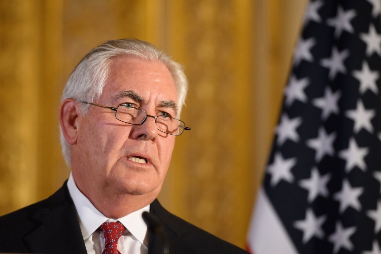 Image: U.S. Secretary of State Rex Tillerson speaks at a press conference in London