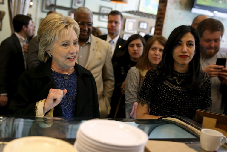 Image: Then-Democratic presidential candidate Hillary Clinton and her senior aide Huma Abedin order coffee at Urban Standard cafe in Birmingham, Alabama Feb. 27, 2016.