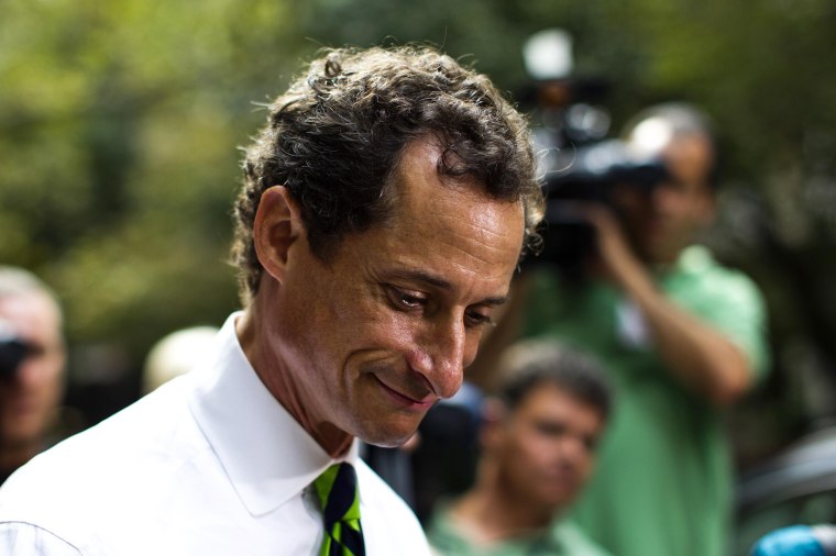 Image: Then-New York City Democratic mayoral candidate Anthony Weiner leaves a polling center after casting his vote during the primary election in New York Sept. 10, 2013.