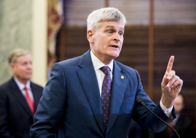 Image: Sen. Bill Cassidy, R-La., speaks during a news conference to discuss block grant funding for healthcare