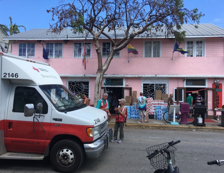 An American Red Cross truck parked in front of 801 Bourbon Bar in Key West, Fla., following Hurricane Irma.