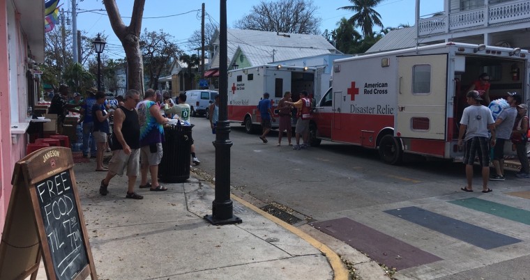 American Red Cross trucks delivering food to 801 Bourbon Bar in Key West, Fla., following Hurricane Irma.