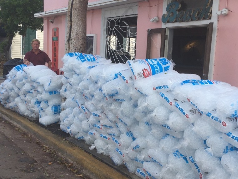 801 Bourbon Bar owner Jim Gilleran with bags of ice that will be used by Key West, Fla., community members