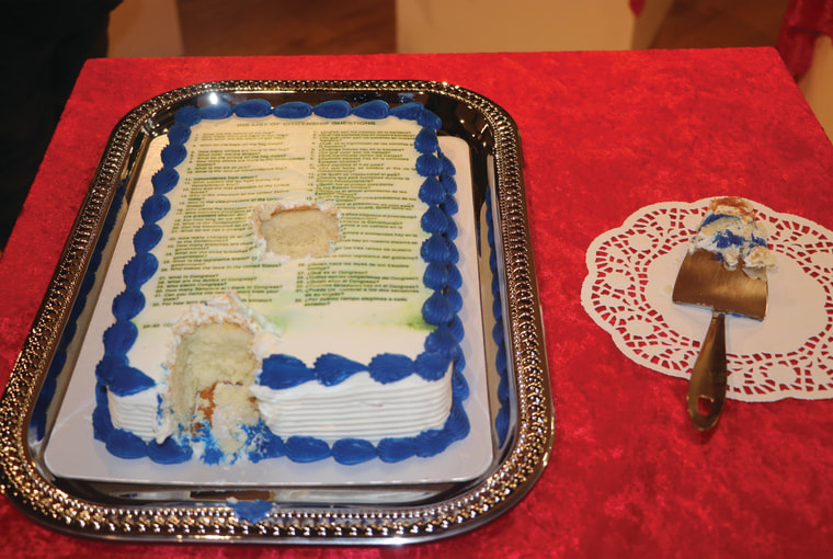 Artwork from Fabiola Valenzuela's "Cake" series, which features a U.S. Citizenship questionnaire printed on an edible cake.