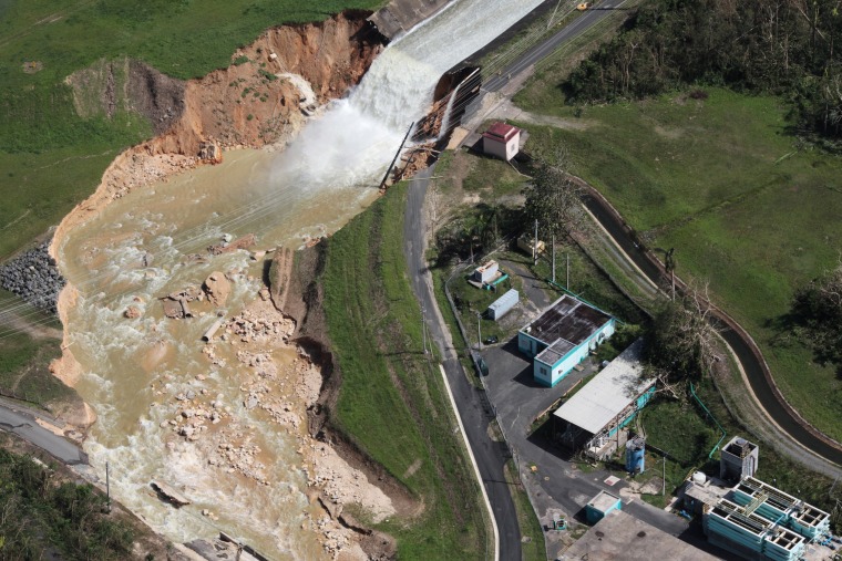 Image: An aerial view shows the damage to the Guajataca dam in the aftermath of Hurricane Maria, in Quebradillas