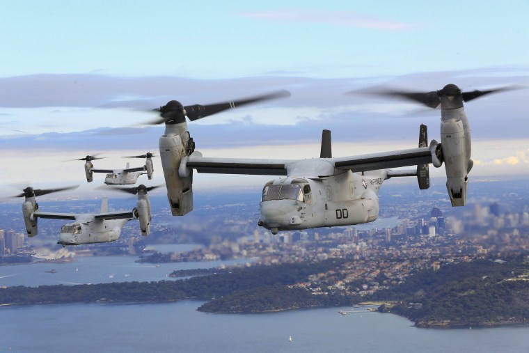 Image: Three Osprey tiltrotor aircrafts