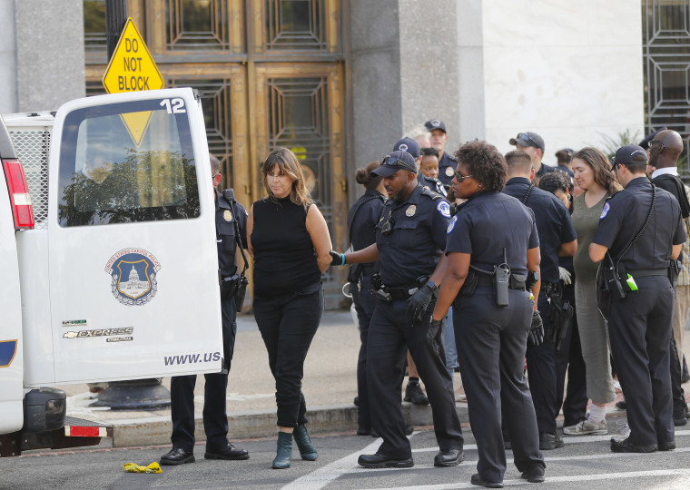 Image: U.S. Capitol Police detain and process people who came to the Senate Finance Committee hearing