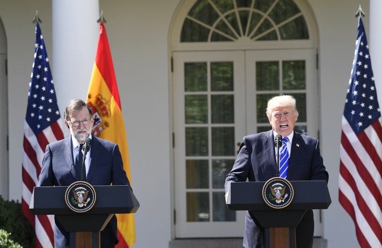 Image: US President Donald Trump holds a joint press conference with Spanish Prime Minister Mariano Rajoy
