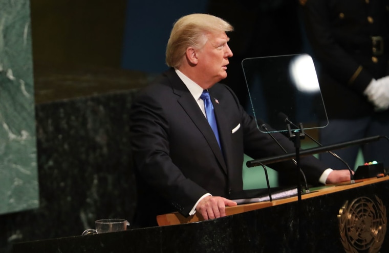 President Donald Trump speaks to world leaders at the 72nd United Nations (UN) General Assembly at UN headquarters in New York on September 19, 2017 in New York City.