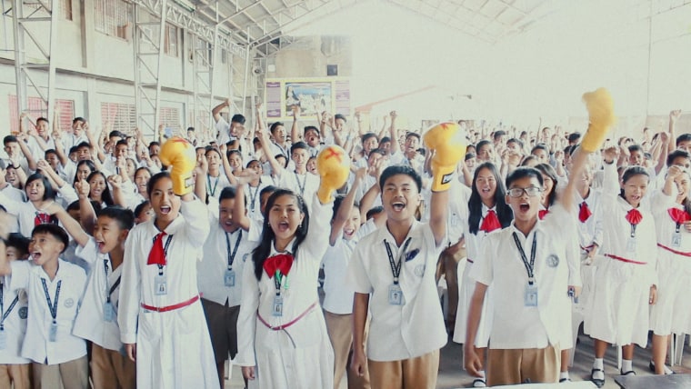 Members of the anti-trafficking "iFight" youth movement at a high schools in the Philippines in a still from "Stopping Traffic."