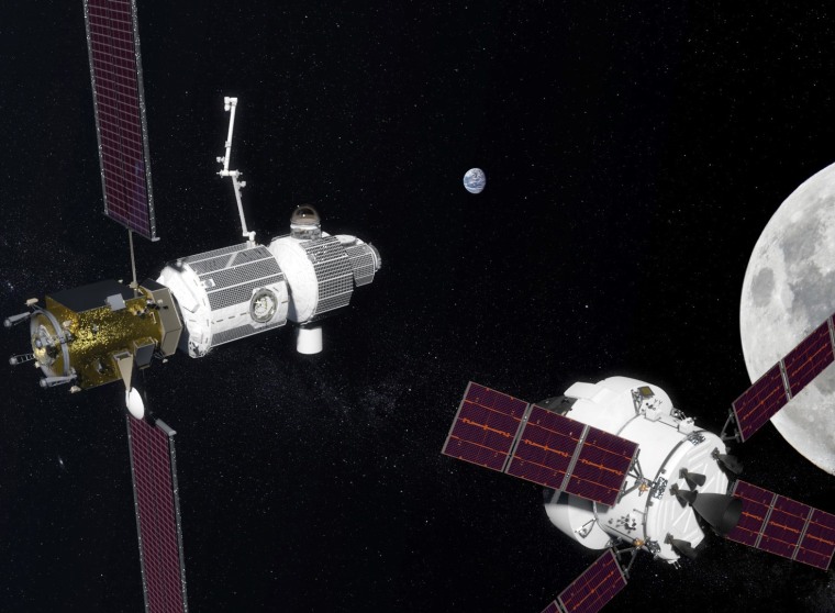 Image: A rendering of the proposed Deep Space Getaway, a U.S.-Russia manned spaceport to orbit the moon