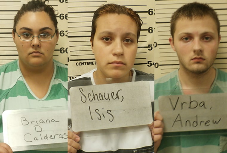 (L-R)  Briana Calderas, Isis Schauer and Andrew Vrba have been charged with the murder of Ally Lee Steinfeld. 