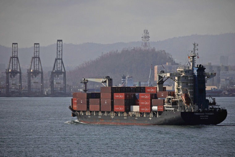 Image: A cargo ship is seen in front of a port after the area was hit by Hurricane Maria in San Juan