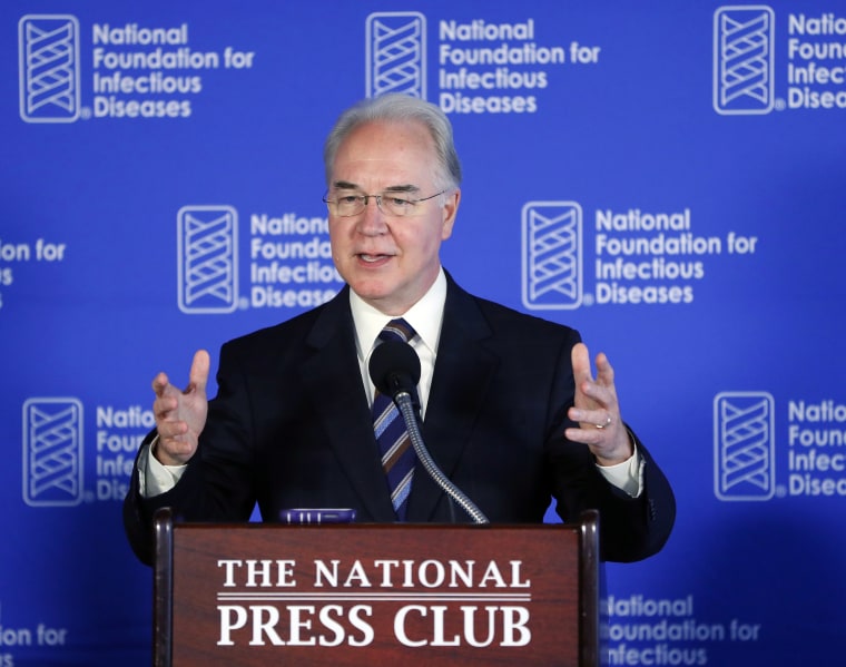 Image:Health and Human Services Secretary Tom Price speaks during a National Foundation for Infectious Diseases (NFID) news conference