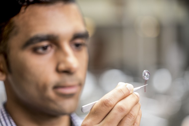 The U.W. team transmitted information across a 3,300 square foot atrium using this "smart" contact lens prototype.