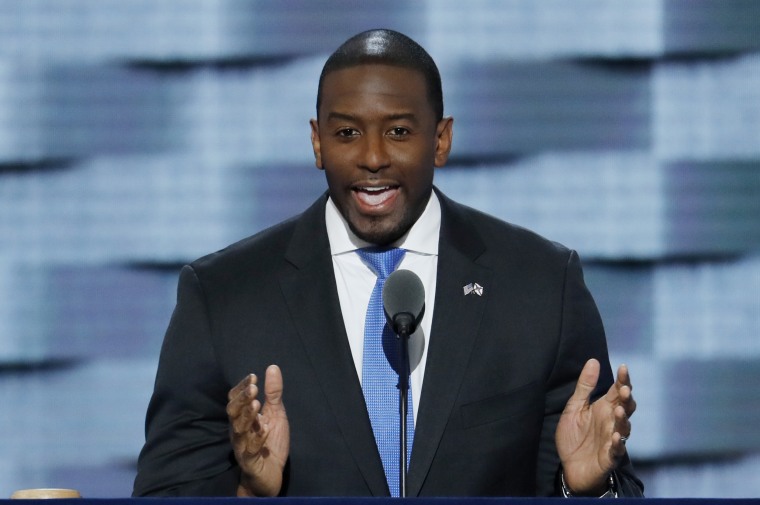 Andrew Gillum, mayor of Tallahassee, speaks during the third day of the Democratic National Convention in Philadelphia on July 27, 2016.