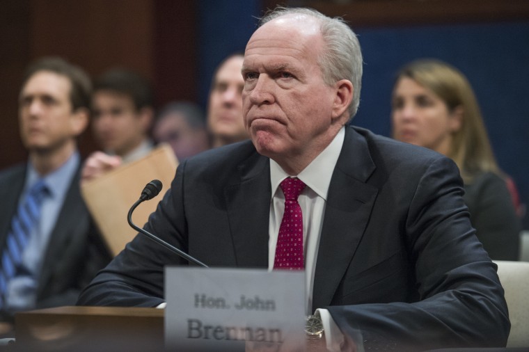 Former CIA director John Brennan testifies before the House Intelligence Committee in the Capitol Visitor Center on Russian ties to the 2016 election on May 23, 2017.