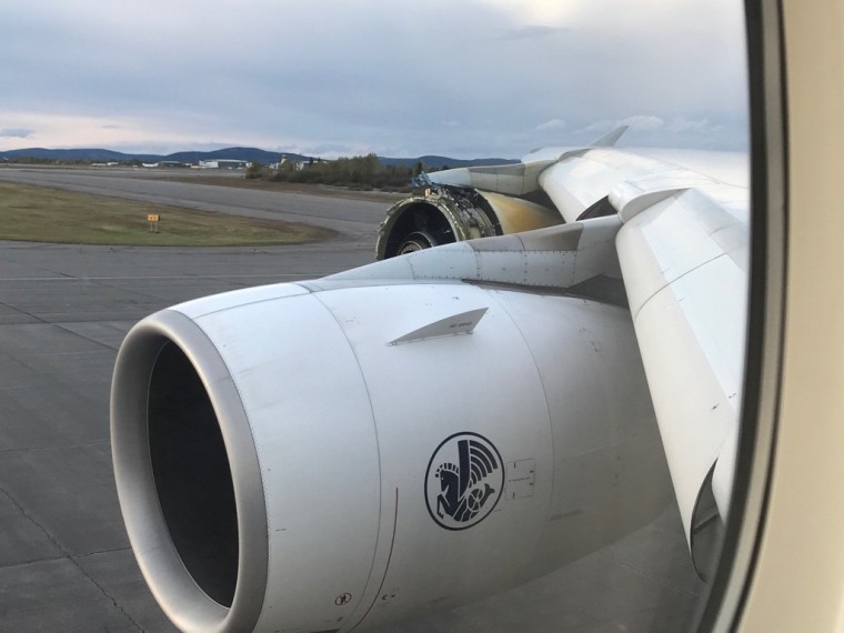 Image: The damaged engine seen after landing in Goose Bay, Labrador.