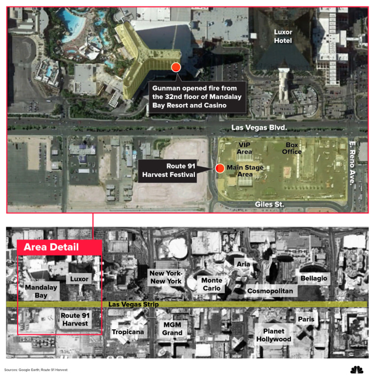 Image: A map shows the area of the shooting in Las Vegas