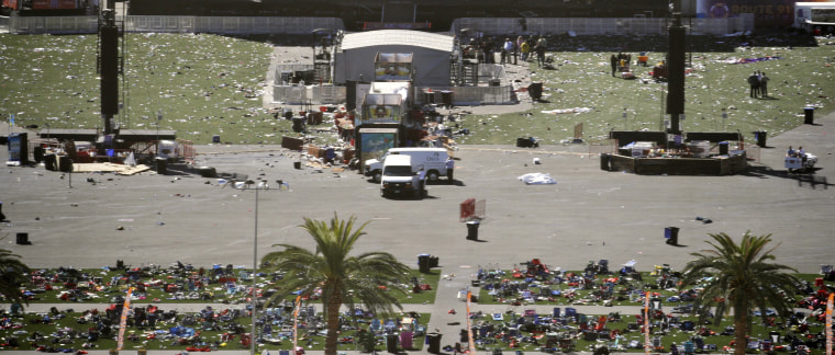 Image: Debris is strewn through the scene of a mass shooting in Las Vegas