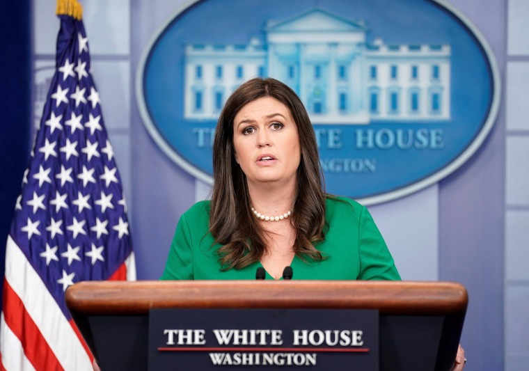 Image: White House Press Secretary Sarah Huckabee Sanders speaks during a press briefing at the White House in Washington