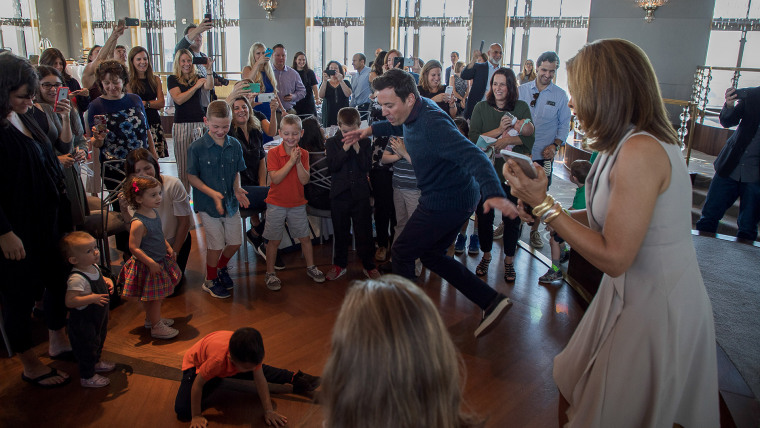 Fallon and Kotb have an epic dance party with the event's young attendees.