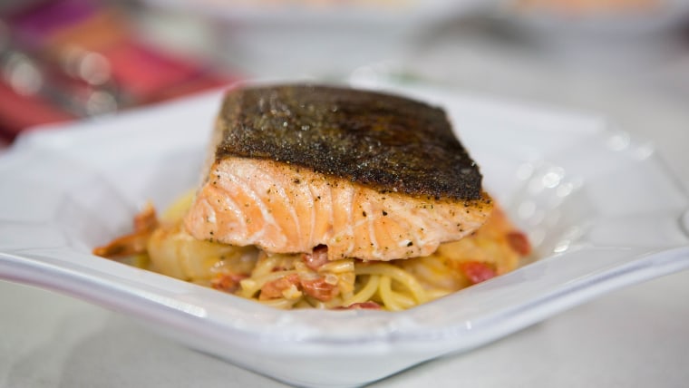 Cajun Shrimp and Salmon with Tomato-Red Pepper Cream Sauce