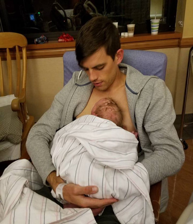 After the couple's ordeal, Ben takes a minute to snuggle his baby boy.