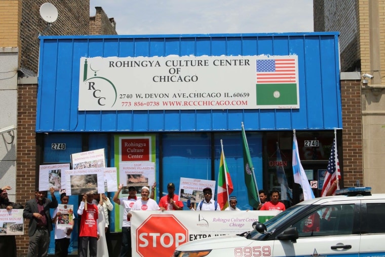 Members of Chicago's Rohingya community demonstrate to raise awareness of the plight in Myanmar.