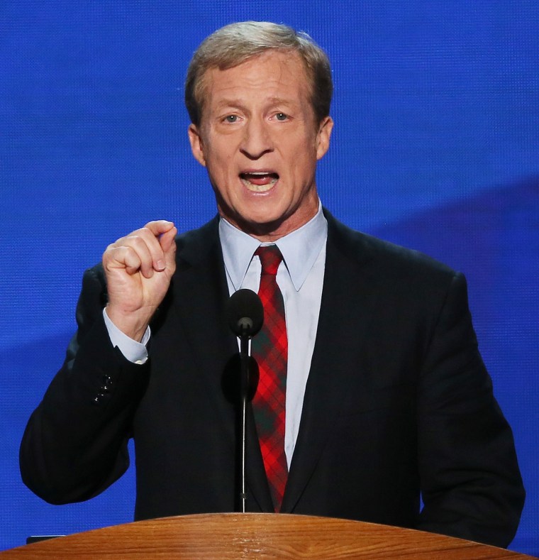 Image: Co-Founder of Advanced Energy Economy Tom Steyer speaks during day two of the Democratic National Convention