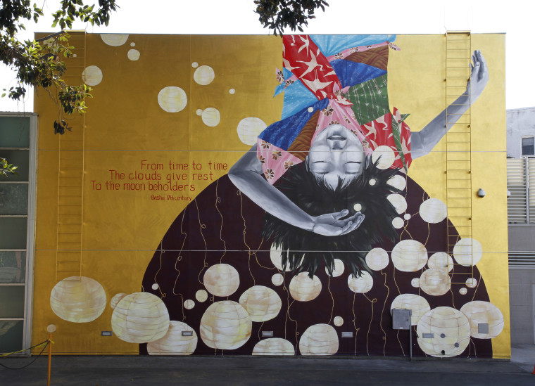 The "Moon Beholder" mural by Katie Yamasaki at the Japanese American National Museum in Los Angeles.