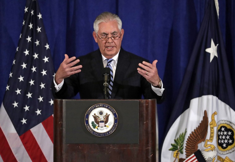 Image: United States Secretary of State Rex Tillerson addresses the media