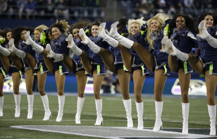 Seattle Seahawks Sea Gals cheerleaders perform before a 2016 game against the Carolina Panthers in Seattle.