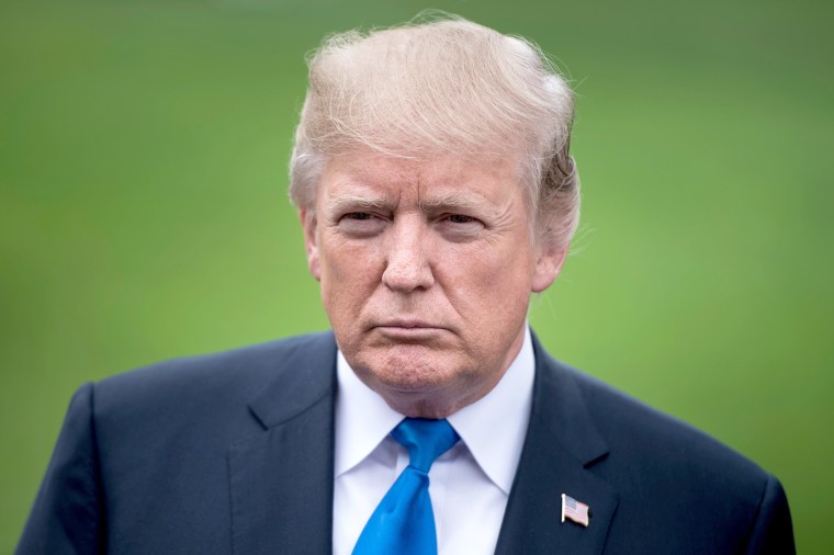 Image: President Donald Trump pauses while speaking to the press on the South Lawn of the White House on Oct. 13, 2017 in Washington, DC.